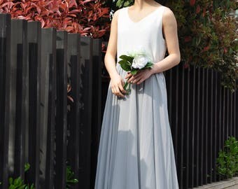High Waist Gray Skirt / Elegant Maxi Skirt / Chiffon Wedding Skirts / Summer Event Skirt /Floor Length Long Skirt (108), #43