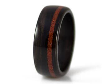 Mens Wood Wedding Band - Ebony Wood With Red Jasper. Wood mens wedding bands, mens wood rings, black wedding bands, ebony wood ring