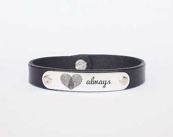 Personalized Leather Bracelet for men / Mens Bracelet / Fingerprint Bracelet / Actual Handwriting Bracelet / Father's Day Gift / LB02