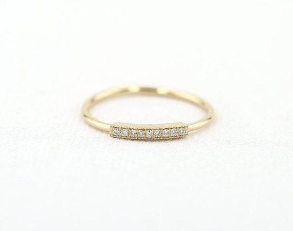 Pave Ring/ Micro Pave Ring/ 14K Gold Diamond Wedding Band/