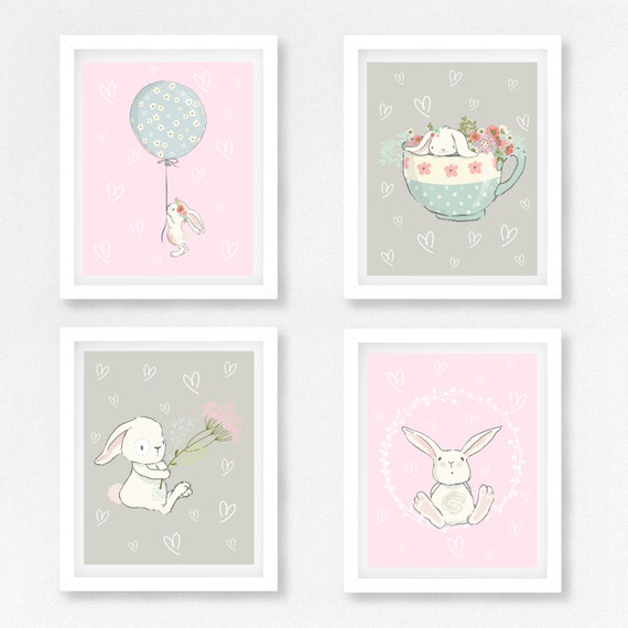 Baby Girl Nursery Decor Rabbit Nursery Art Bunny Nursery