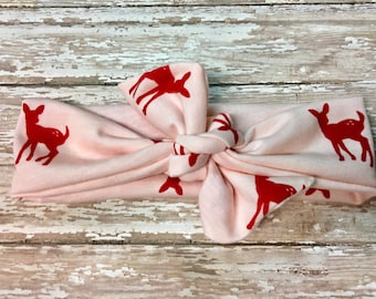 Pink headband - Valentine's headband - Deer headband - Red - Top knot headband - Knotted headband - Tie-knot - Adjustable