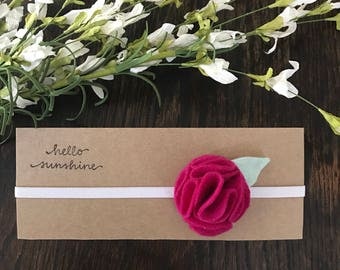Felt Flower & Fabric Leaf Headband for Newborn/Baby/Toddler/Little Girl