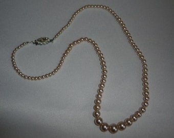 A Very Elegant Vintage Single Strand Faux Pearl Necklace With Rhinestone Clasp - Excellent for Bridal Wear