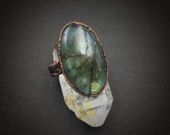 Labradorite Ring | Electroformed Ring | Oval Labradorite | Size 7 1/2