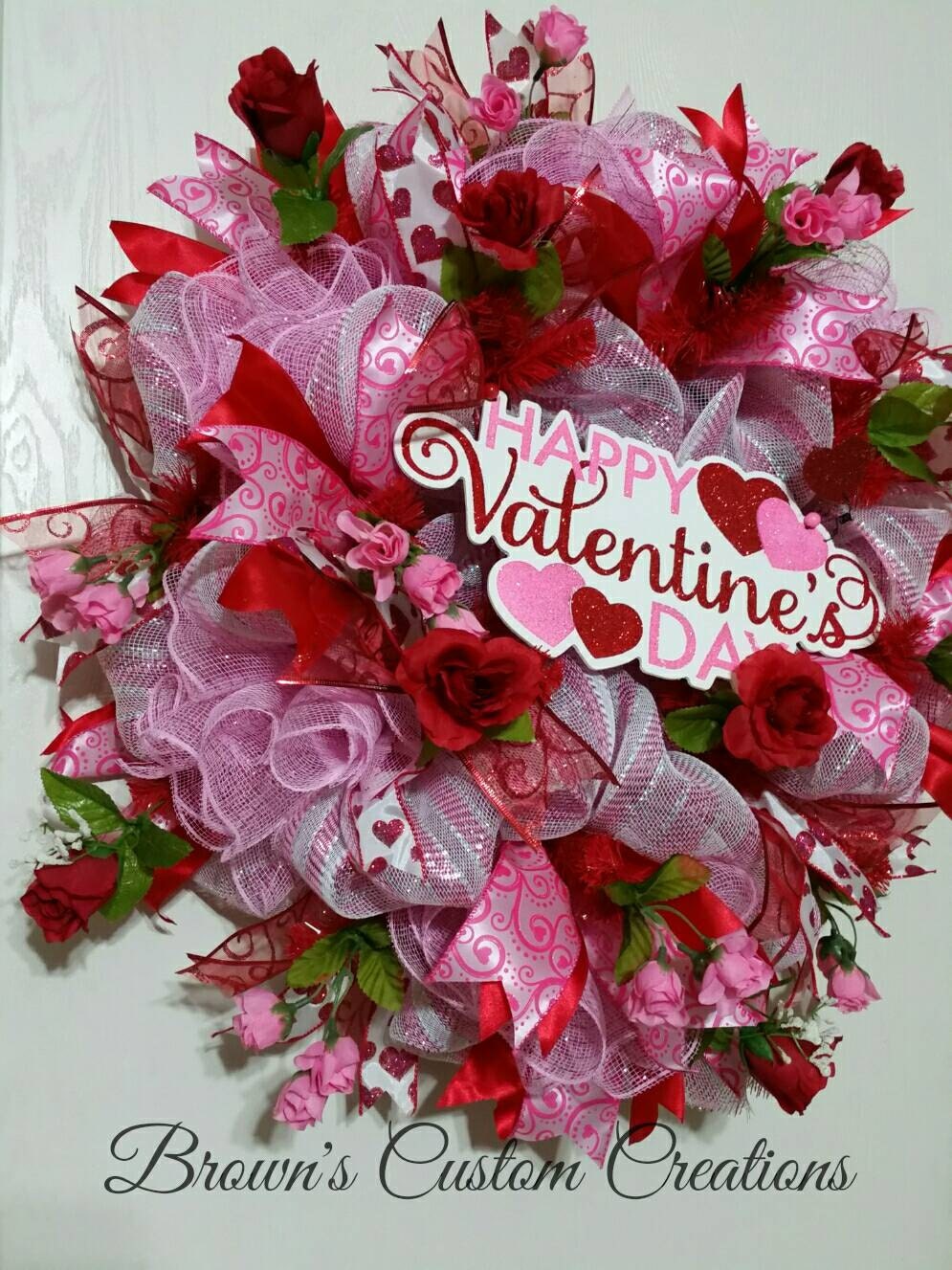 Valentines Mesh Wreath Valentines Day Wreath Red White Pink