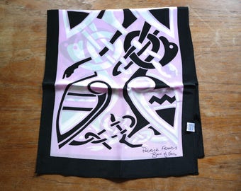 Irish Design Silk Scarf Patrick Francis Book of Kells Ireland Oblong Pink Black White Celtic