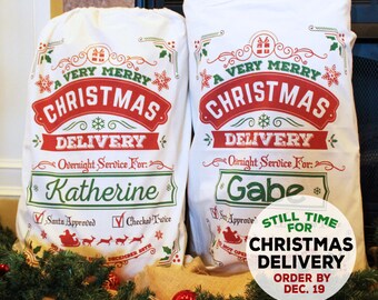 Personalized Santa Sack. Santa bag, Christmas Stocking, Christmas Bag, Add Your Child's Name - DESIGN 2