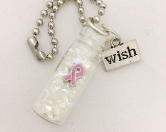 Breast Cancer Awareness Wish Bottle/Bag Charm/Rear View Mirror Accessory/Hanging Ornament/Hanging Charm