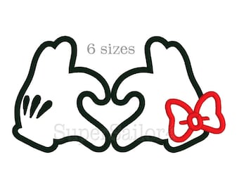 Mouse heart applique design, Minnie and Mickey heart applique, Minni applique design