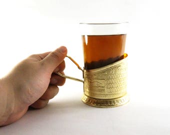 Set vintage Glass Holder with glass metal glass holders cup holder Russian Tea Glass Holder Podstakannik utensils for tea coffee holder