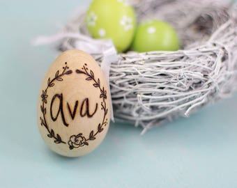 Personalized Wood Easter Egg - Easter Keepsake - Easter Egg Hunt - Easter Wreath Design - Easter Bunny Design - Easter Gift - First Easter