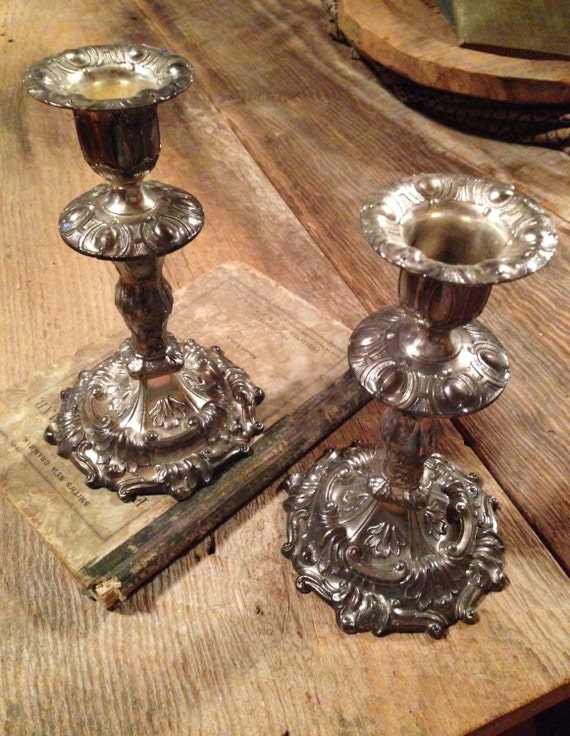 Ornate Silver Candlestick Holders Mid Century Silver Plated