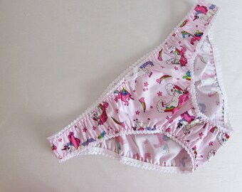Biscuit's Adorable Unicorn Panties for Men. Handmade by Biscuit Couture. Available in pink, black, blue and white.
