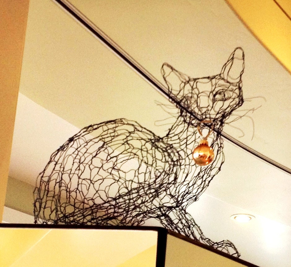 Wire Sculpture Cat  Life Size 3D  Kitty by Elizabeth Berrien