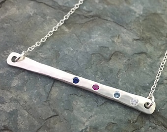 Birthstone Necklace, Birthstone Bar Necklace, Silver Bar Necklace, Mother's Necklace, Sterling Silver, Grandmother's Necklace, Horizontal
