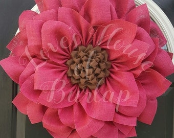 Burlap wreath, Burlap flower wreath, Spring wreath, Sunflower wreath, Flower wreath, Front door wreath, Summer wreath, Pink flower wreath