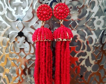 Beaded Tassel chandelier earrings.