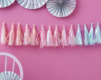Tassel Garland | Iridescent Tassel Garland | Rainbow Party | Beautiful Shimmer Tassel Garland | DIY Shimmer Tassel Garland | 18 Tassels
