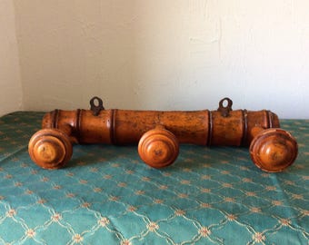 Rustic coat hooks, wooden coat rack, wall hooks, faux bamboo, French country, vintage home decor, hallway hanger, hat rack, country cottage