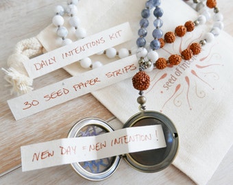 Daily Intentions Kit - 30 Day Intention Setting Paper Strips - Mala Beads/108 Mala/Beaded Necklace/Mala Beads 108/New Years Resolution