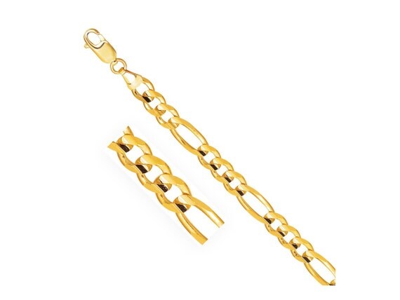 8mm Figaro Chain 14k Yellow Gold Solid Men's Necklaces