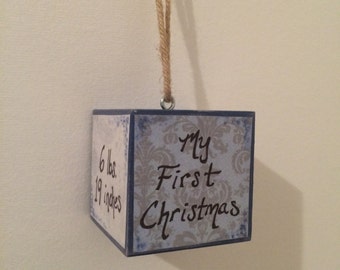 Baby Christmas ornament, Baby Block Ornament, Christmas tree ornament