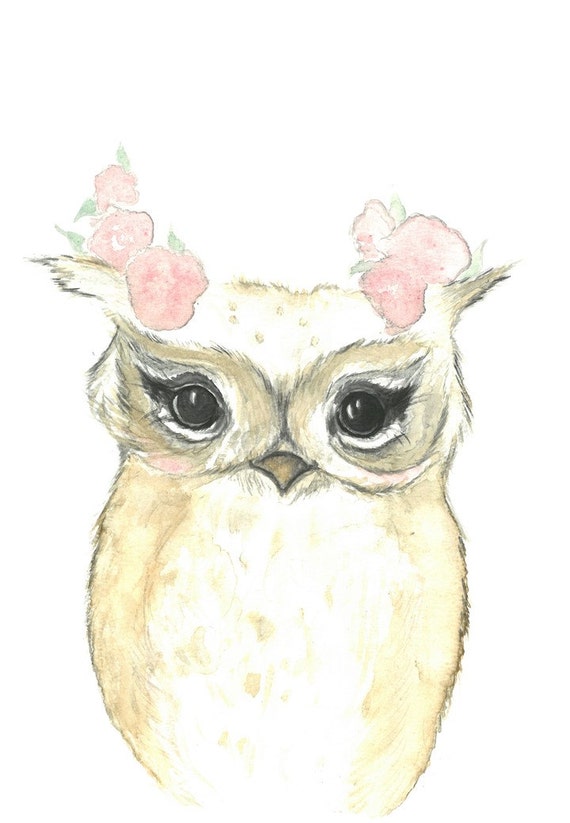 a3 flower crown owl print watercolor owl print nursery a3 flower crown owl print watercolor owl print nursery