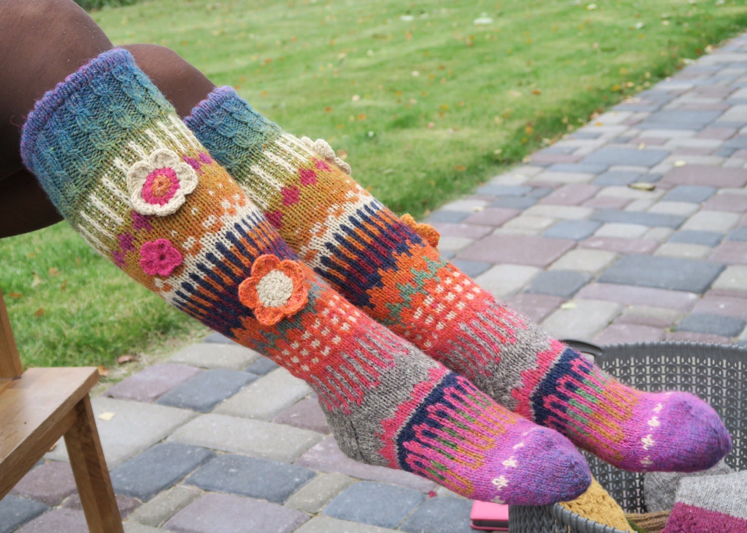 Knee high socks Wool socks Bohemian socks Hand knit