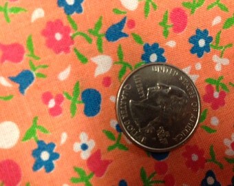 Fat Quarter FQ Orange Blue White Green Floral CALICO Fabric Yardage Joseph Goldinger Retro 1960s