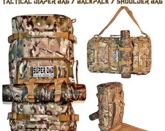 Custom SUPER DAD Mens Diaper Bag - Tactical Backpack - Camo Diaper Bag - Duffle Bag < Your Choice of Backpack Color > New Baby New Dad Gift