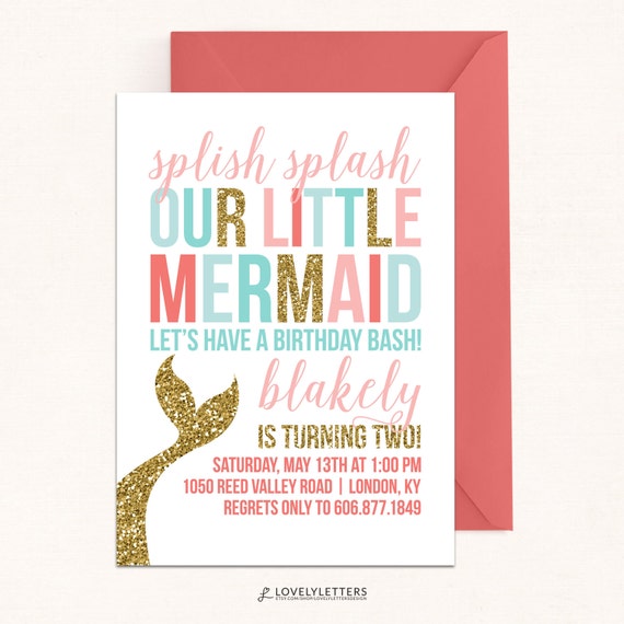 Glitter Mermaid Birthday Invitation / Mermaid Invitation / Under the Sea Birthday / Mermaid Invite / Digital / Splish Splash Birthday Bash Il_570xn