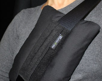 Seat Belt Pillow for Post Mastectomy, Breast Reconstruction, Heart Surgery also for Children - Black Cotton, Soft Fleece and Velcro