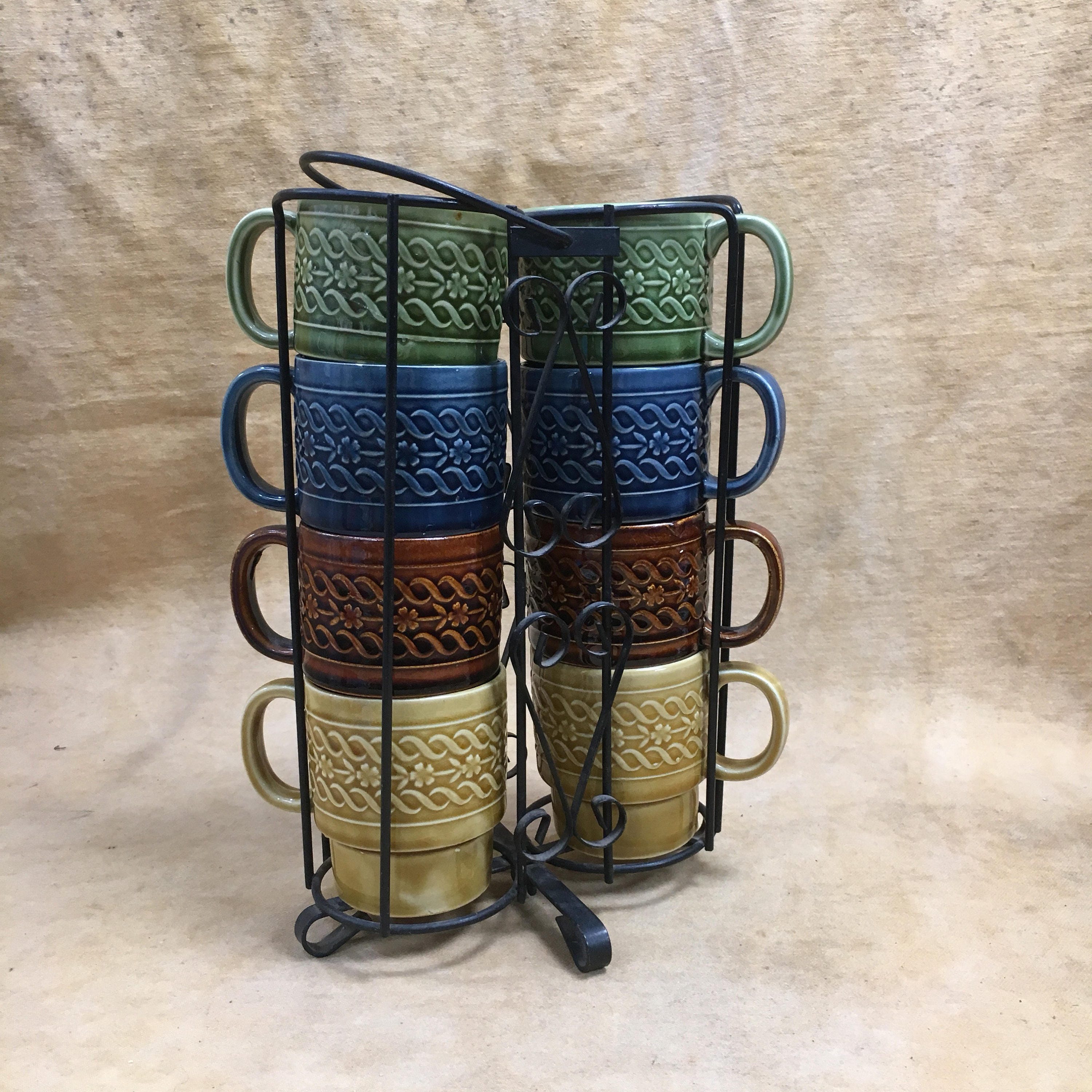 Vintage Stacking Mug Tree Set of 8 Vertical Holder 1970s