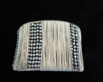 Couture Silver Tone Wire Wrap Cuff Bracelet W/ Gray Beads