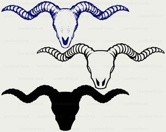 Skull ram svg,ram horns clipart,skull svg,horns silhouette,skull cricut,horns cut files,horns clip art,digital download designs,svg,dxf
