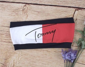 90s Tommy Hilfiger Bandeau Crop Top, Tommy Hilfiger Aaliyah Tube Top, 90s Tommy Logo Bra Bandeau, Aaliyah Crop Top