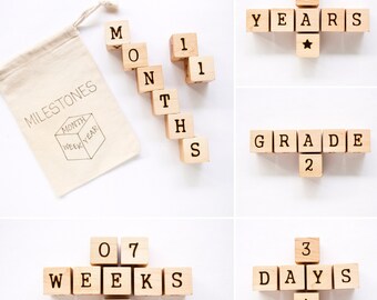 Milestone Blocks / Age Blocks / Wood Baby Blocks / Baby Photo Prop / Pregnancy Photo Prop