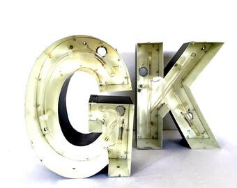 Vintage Neon Channel Sign Letter / Huge Capital Aluminum Metal Marquee Initial - Reclaimed Industrial Advertising Salvage
