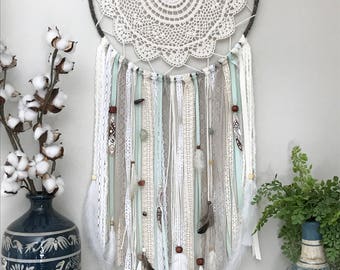 Extra large dream catcher, natural dream catcher, Light Green Dream Catcher, Ivory dream catcher, boho wall hanging, Boho Nursery Decor,