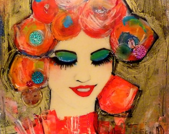 original canvas woman "Yumi" acrylic mixed media-contemporary painting-portrait asiatique