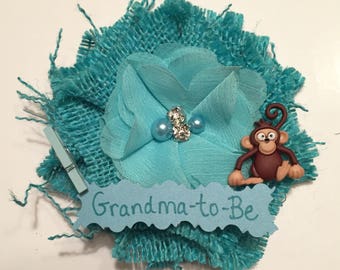 Baby Shower Corsage/ Teal Monkey Grandma-to-Be Shower Corsage/ Teal Grandma-to-Be Corsage/ Zoo Baby Shower Corsage/ Monkey Grandma to Be Pin