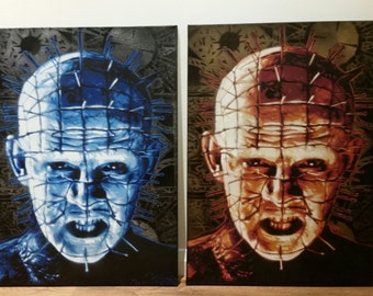Hellraiser Pinhead spray paint on canvas hand cut stencils horror films movies street art