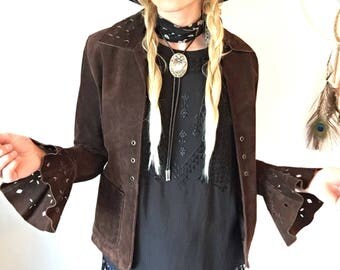 Brown Suede Bell Sleeved Jacket
