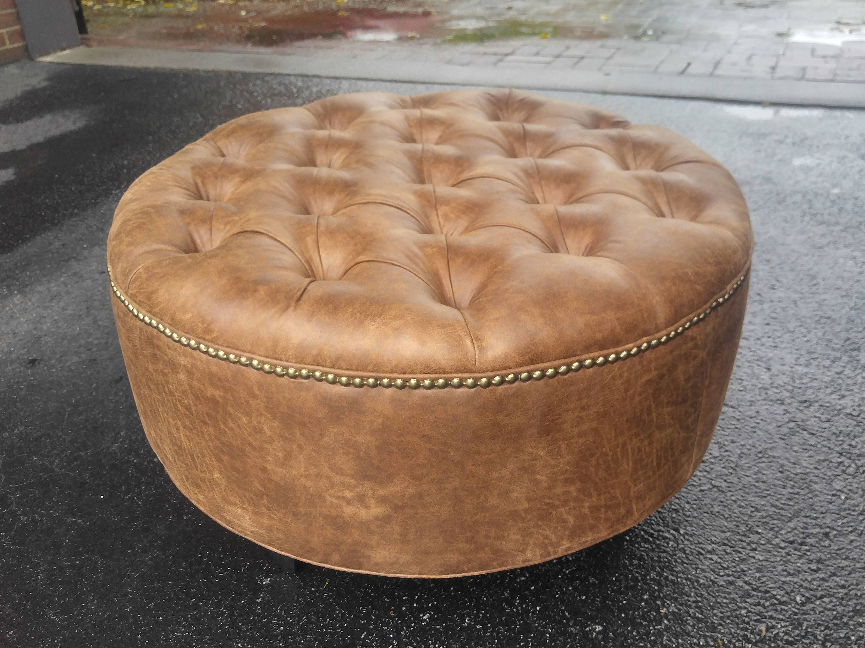 Distressed Vegan Leather Tufted Upholstered Ottoman Footstool, coffee table Design 59 inc