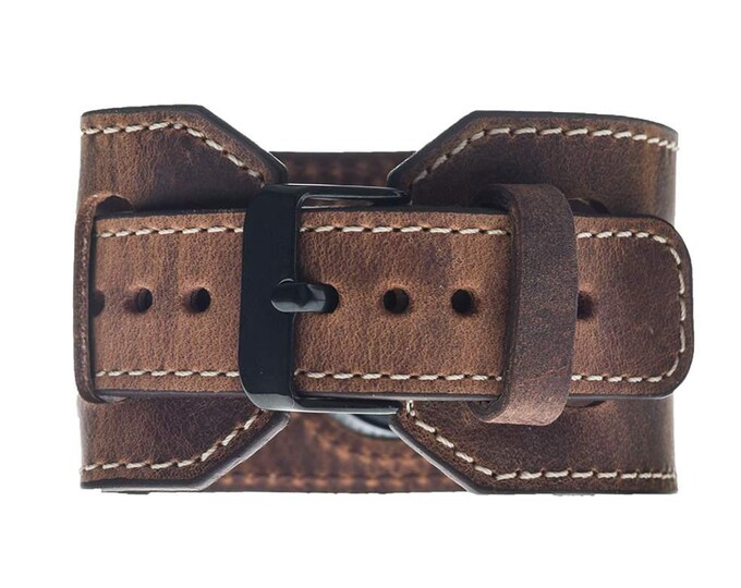 Watch Cuff Band for Apple Watch Genuine Leather, Apple Watch Leather Band 42mm for Series 3, Series 2 and 1 in AnticCoffee BLACK Pins