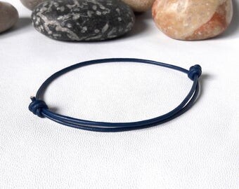 Mens Navy Blue Bracelet Leather Men's Bracelet Minimalist leather bracelet for man bracelet friendship bracelet Adjustable bracelets for him