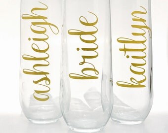 Bridesmaid Wine Glasses Personalized, Bridesmaid Gifts on a Budget- Bridesmaid Proposal - Bachelorette Party Gift Ideas - Champagne Flutes