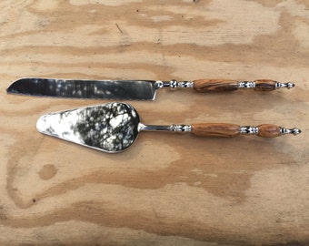 Wedding Cake Sever and Wedding Cake Knife - Bethlehem Olive wood, handmade