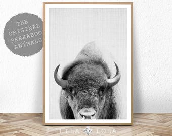 Buffalo Print, Bison Wall Art, Nursery Decor, Kids Room Poster, Black and White, Modern Minimal, Digital Download, Boys Room Art
